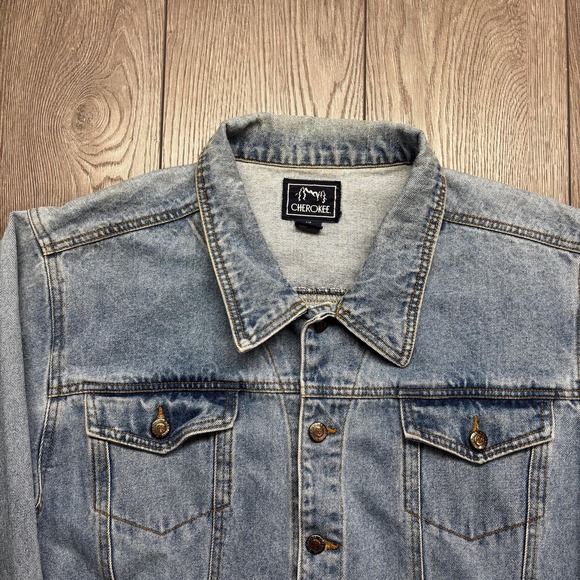 Vintage Cherokee Blue Denim Jean Jacket Trucker Small 1990s Button - Picture 2 of 8